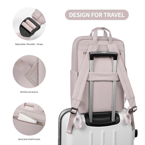 GOLF SUPAGS Travel Laptop Backpack for Women Anti Theft Slim Durable College Bookbag Business Computer Bag Fit 17Inch Notebook (Pinkish Grey, 17Inch) - Image 5