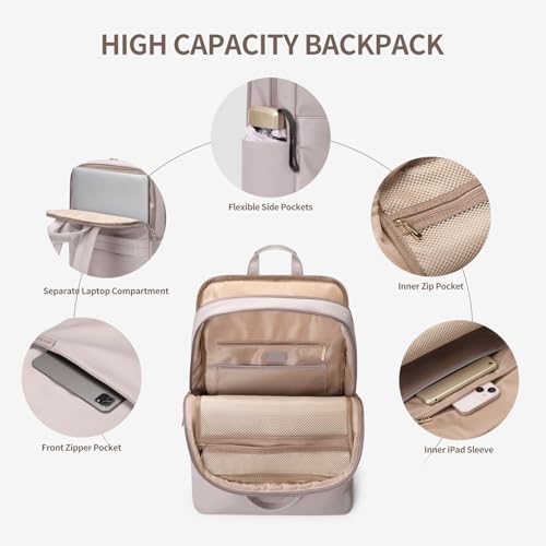 GOLF SUPAGS Travel Laptop Backpack for Women Anti Theft Slim Durable College Bookbag Business Computer Bag Fit 17Inch Notebook (Pinkish Grey, 17Inch) - Image 3