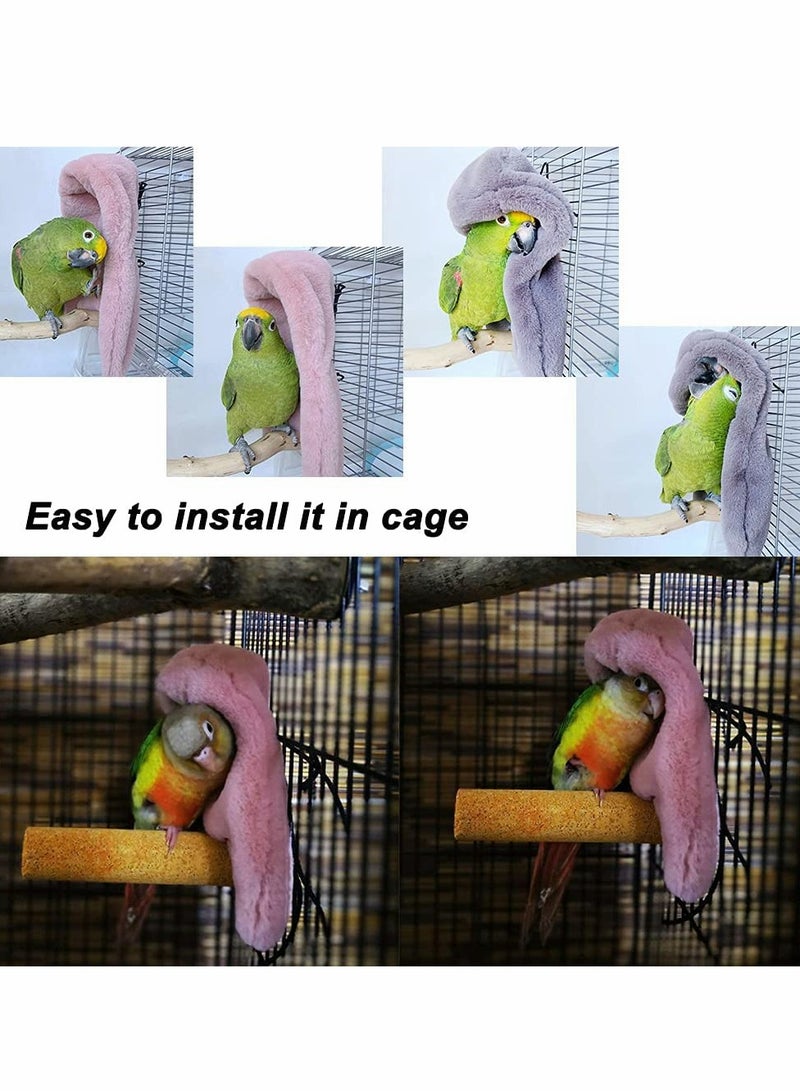 Plush Bird Tent, Parrot Toy, Comfortable Corner Hanging Warm Blanket Bird Nest Bird Bed, Bird Cage Hammock Warm Nest for Parrot Lovebirds Small and Medium Birds (2pcs, Gray Pink) - Image 3