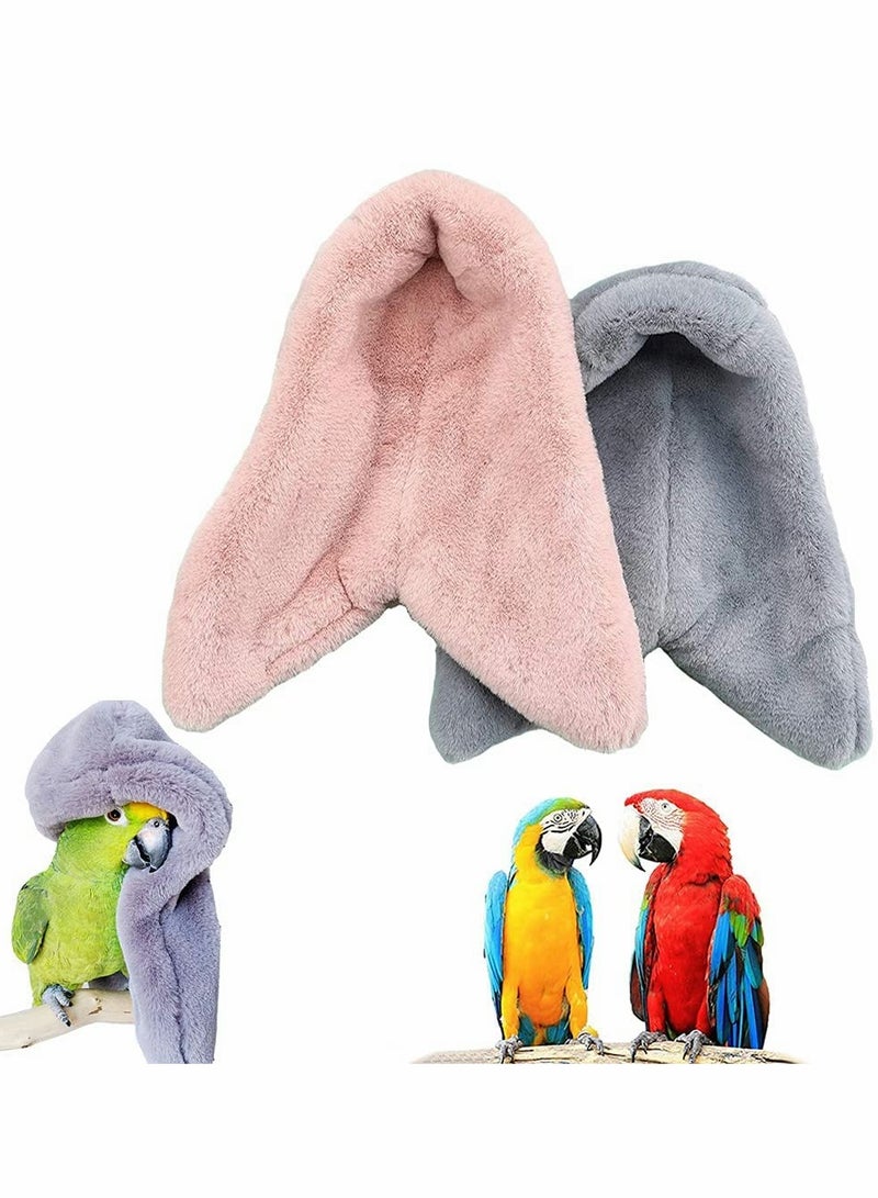 Plush Bird Tent, Parrot Toy, Comfortable Corner Hanging Warm Blanket Bird Nest Bird Bed, Bird Cage Hammock Warm Nest for Parrot Lovebirds Small and Medium Birds (2pcs, Gray Pink) - Image 1
