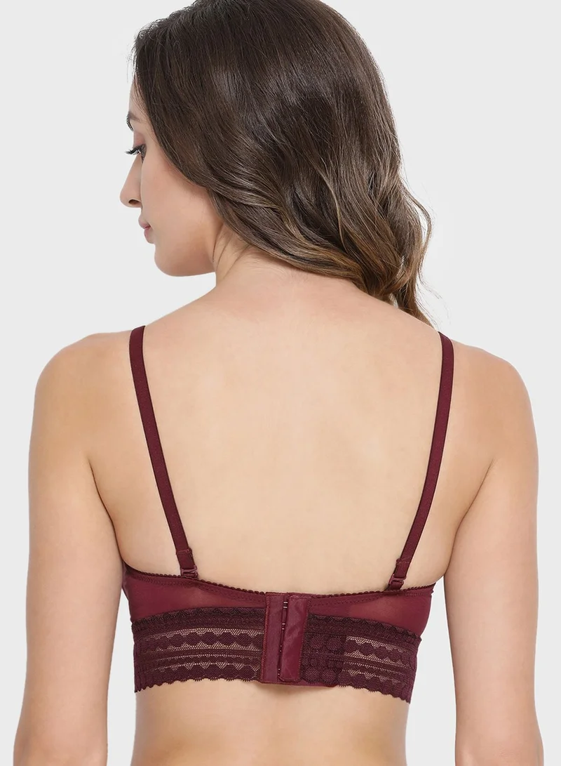Clovia Padded Non-Wired Full Coverage Longline Bralette with Racerback  - Lace