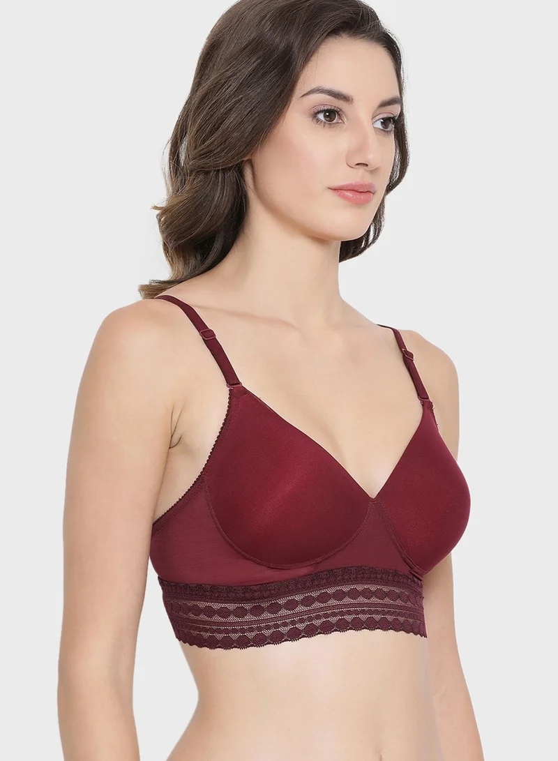 Clovia Padded Non-Wired Full Coverage Longline Bralette with Racerback  - Lace
