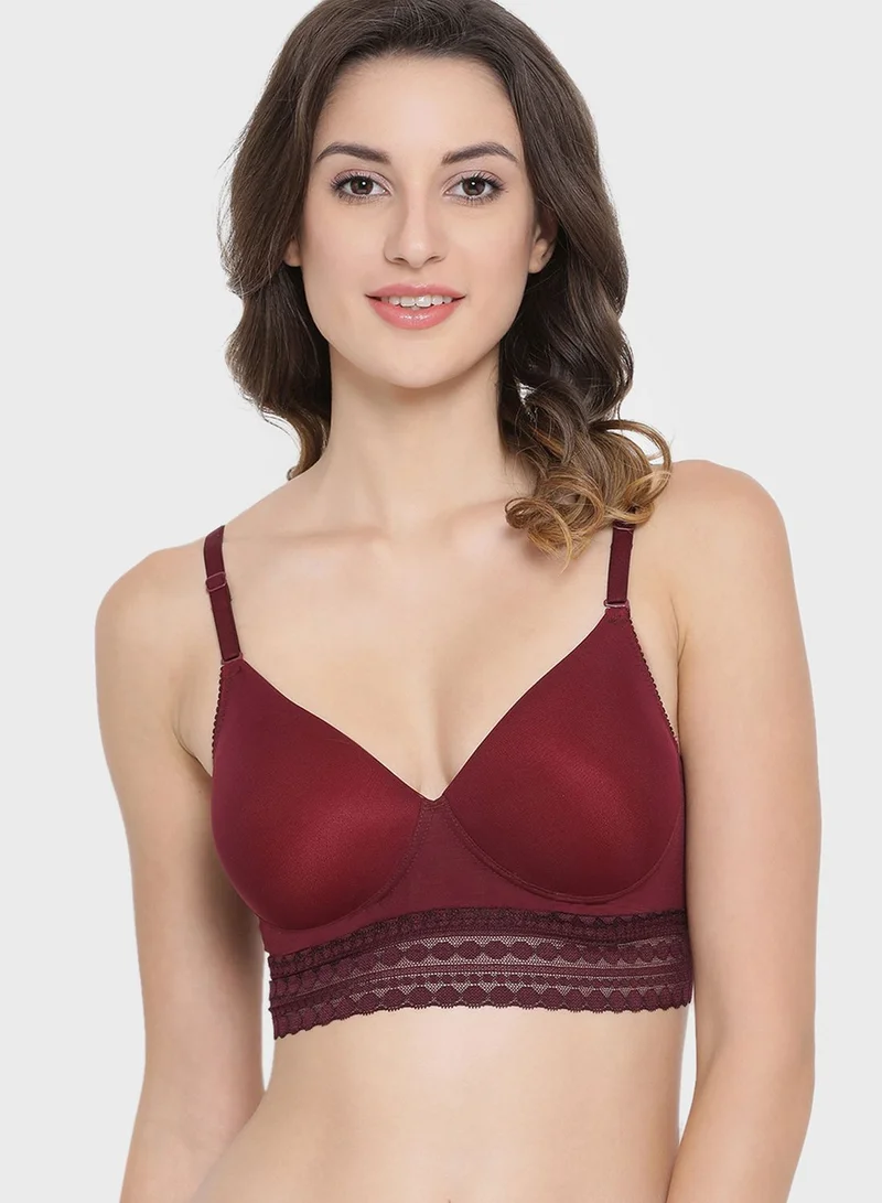Clovia Padded Non-Wired Full Coverage Longline Bralette with Racerback  - Lace
