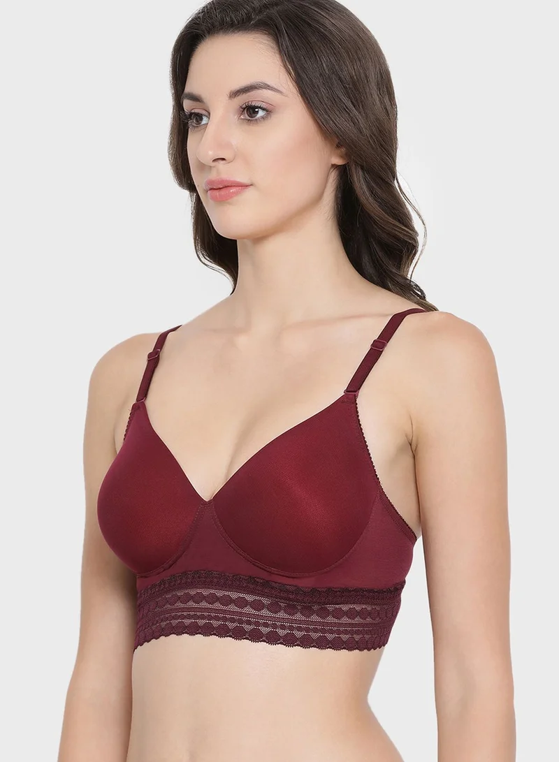 Clovia Padded Non-Wired Full Coverage Longline Bralette with Racerback  - Lace