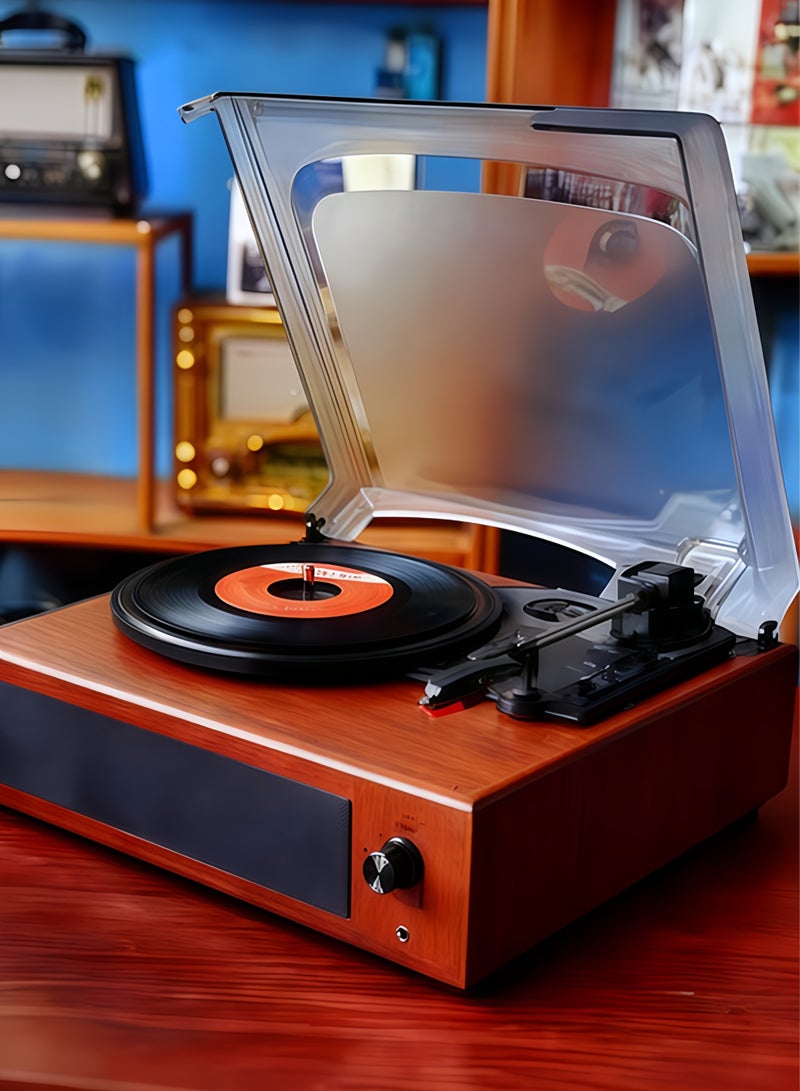 شو وو فونوغراف عتيق، مشغل أسطوانات فينيل محمول، فونوغراف أسطوانات دوارة عتيق، جرامافون جلدي خشبي عالي الجودة، مشغل أسطوانات فينيل عتيق لاسلكي يعمل بالبلوتوث، جرامافون عتيق مع مكبرات صوت، يمكن ربط البلوتوث وذاكرة USB، صوت ستيريو أسود من النوع الأوروبي - Image 1