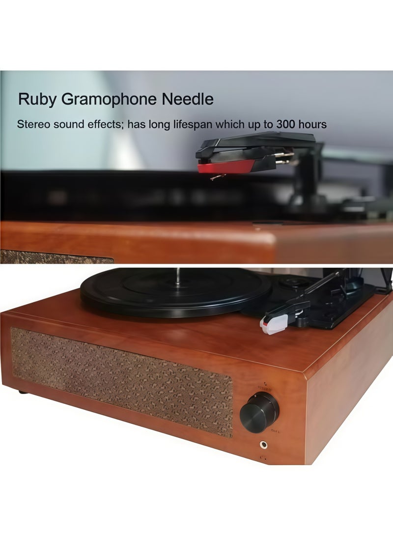 شو وو فونوغراف عتيق، مشغل أسطوانات فينيل محمول، فونوغراف أسطوانات دوارة عتيق، جرامافون جلدي خشبي عالي الجودة، مشغل أسطوانات فينيل عتيق لاسلكي يعمل بالبلوتوث، جرامافون عتيق مع مكبرات صوت، يمكن ربط البلوتوث وذاكرة USB، صوت ستيريو أسود من النوع الأوروبي - Image 3