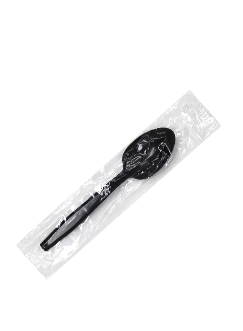 ملاعق بلاستيكية مغلفة بشكل فردي 1000 قطعة ملاعق سوداء ثقيلة الوزن للاستعمال مرة واحدة ملاعق بلاستيكية سوداء قوية ومتينة للشواء والحفلات والمكتب والمطاعم وجميع المناسبات - Image 3