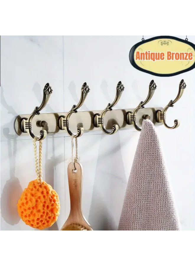 Antique Bronze Wall Mounted Clothes Rack 5 Hooks Heavy Duty Stainless Steel Space Saving - Image 1