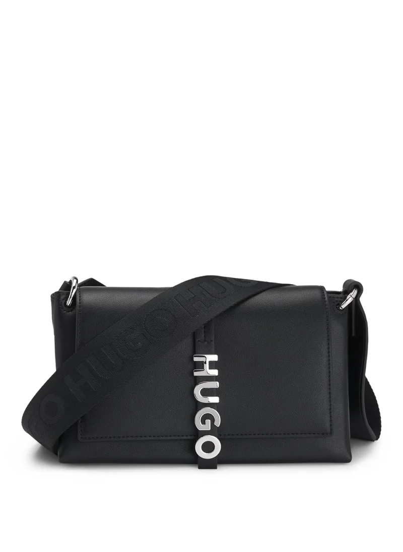 HUGO Faux-leather crossbody bag with logo-hardware closure