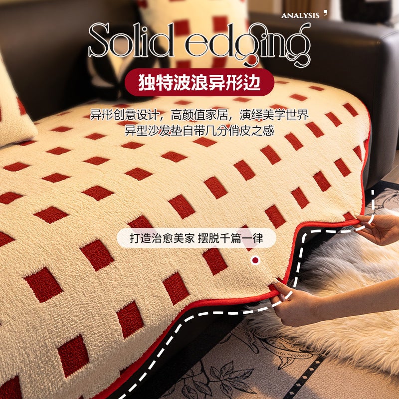 New One-Piece Sofa Cushion, Non-Slip, High-End, Irregular Pattern, Comfortable Cotton Velvet Chenille Sofa Cushion, Scratch-Resistant, Christmas - Image 4
