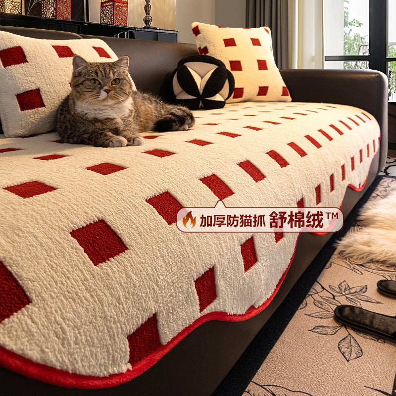 New One-Piece Sofa Cushion, Non-Slip, High-End, Irregular Pattern, Comfortable Cotton Velvet Chenille Sofa Cushion, Scratch-Resistant, Christmas - Image 2