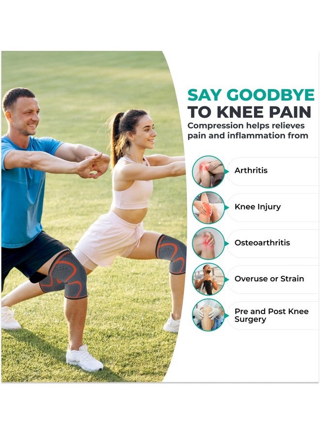 Modvel Compression Knee Brace for Women & Men, 2-Pack Knee Brace for Running Knee Pain, Knee Support Compression Sleeve, Workout Sports Knee Braces for Meniscus Tear, ACL & Arthritis Pain Relief - Image 1