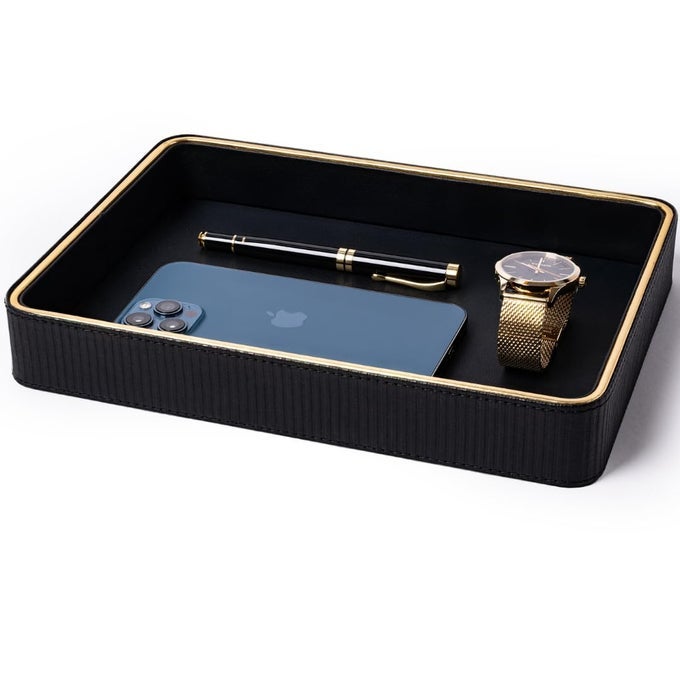 BLACK LEATHER VALET TRAY FOR MEN MENS VALET CATCH ALL TRAYS BEDSIDE ORGANIZER FOR NIGHTSTAND COLOGNE TRAY FOR MEN DESK TRAYS