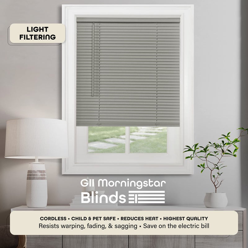 Achim Cordless Light Filtering Mini Blind - 27 Inch Width, 64 Inch Length, 1" Slat Size - Grey - Cordless GII Morningstar Horizontal Windows Blinds for Interior by Achim Home Decor - Image 2