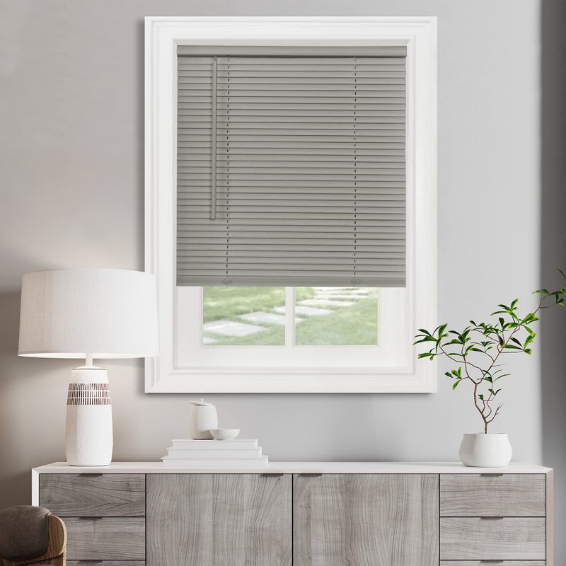 Achim Cordless Light Filtering Mini Blind - 27 Inch Width, 64 Inch Length, 1" Slat Size - Grey - Cordless GII Morningstar Horizontal Windows Blinds for Interior by Achim Home Decor - Image 1
