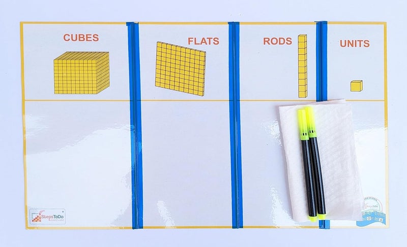 StepsToDo 131 Pieces Base Ten Blocks Kit. Yellow Color. with Place Value Mats and Activity Instruction Book. Teaching Aid. Build Solid Foundation of Number Sense and Place Value. Place Value Blocks. - Image 5
