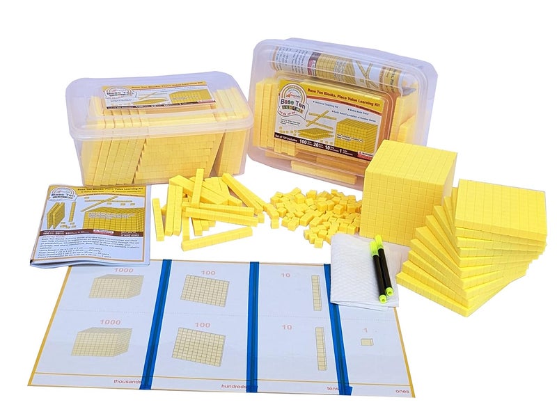 StepsToDo 131 Pieces Base Ten Blocks Kit. Yellow Color. with Place Value Mats and Activity Instruction Book. Teaching Aid. Build Solid Foundation of Number Sense and Place Value. Place Value Blocks. - Image 1