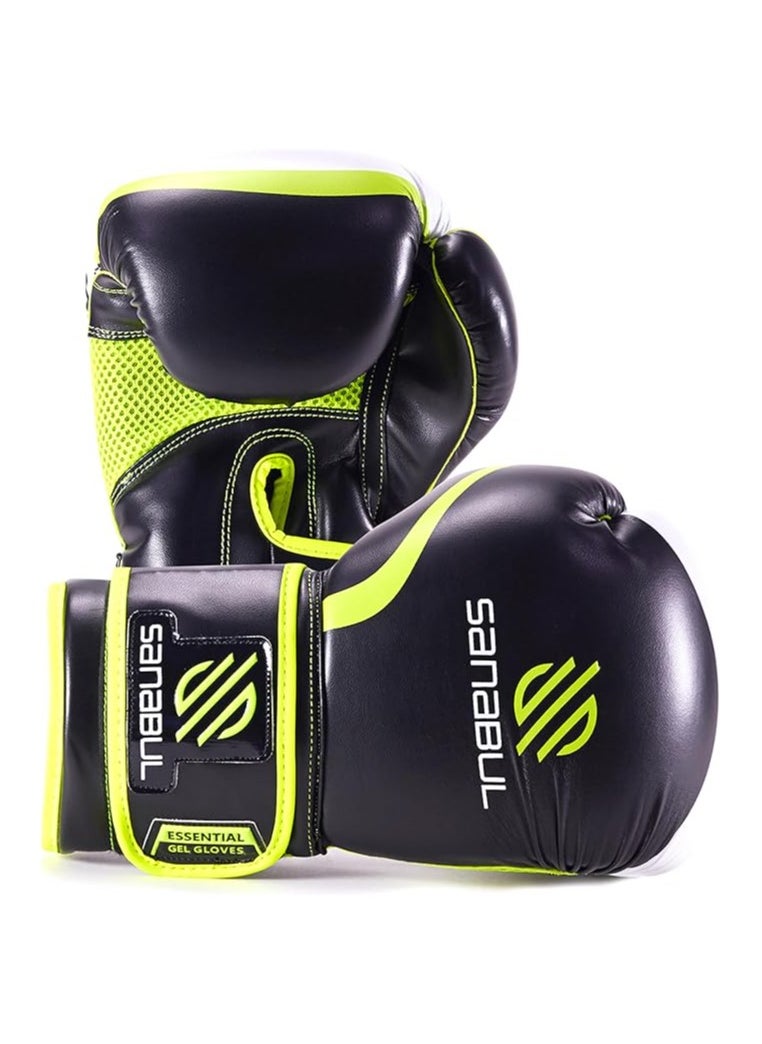 Sanabul  Essential Gel Boxing Gloves | Pro-Tested Kickboxing Gloves For Men And Women | Ideal For Boxing, Mma, Muay Thai, And Heavy Bag Training Black/Green 16 Oz  - Image 1