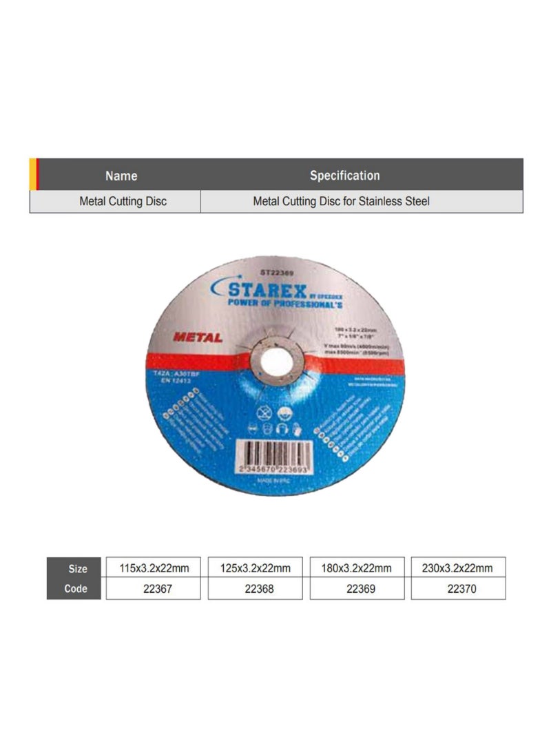Starex Metal Cutting Disc 180x3.2x22mm Depressed Center ST22369