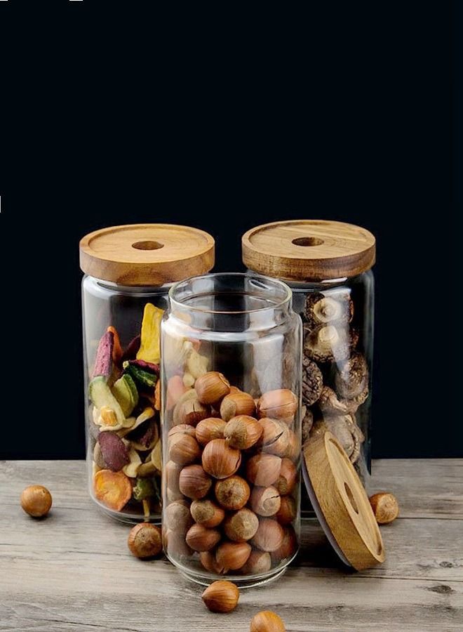 Glass Jar Glass Storage Jars with Airtight wood Lid  3 Pack 1000ML  - Image 4
