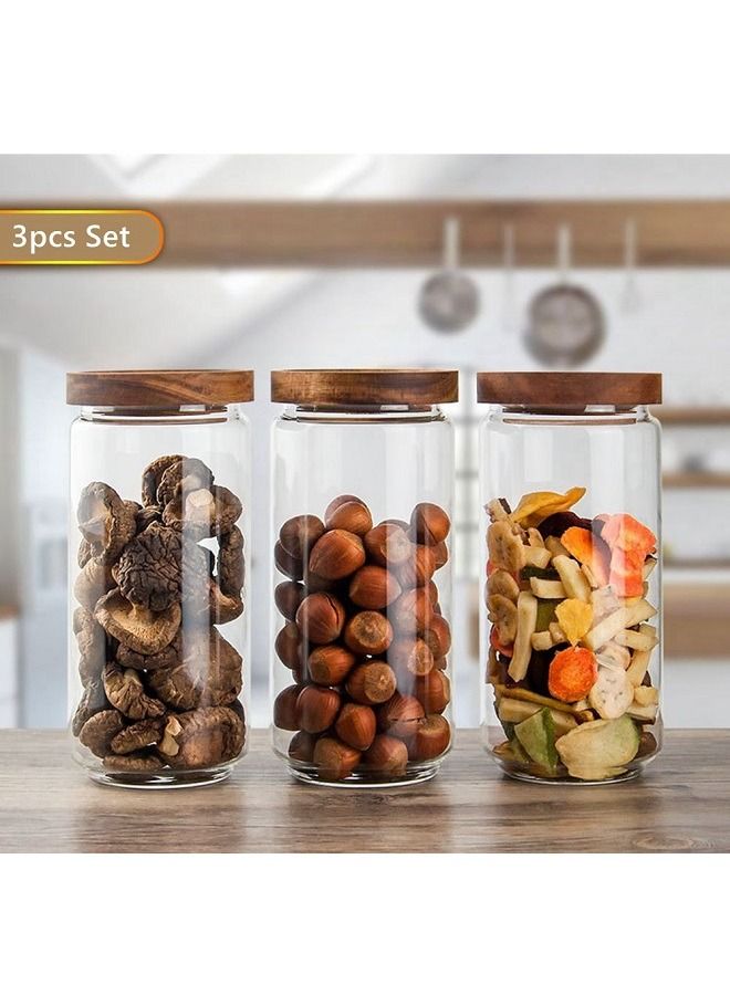 Glass Jar Glass Storage Jars with Airtight wood Lid  3 Pack 1000ML  - Image 3
