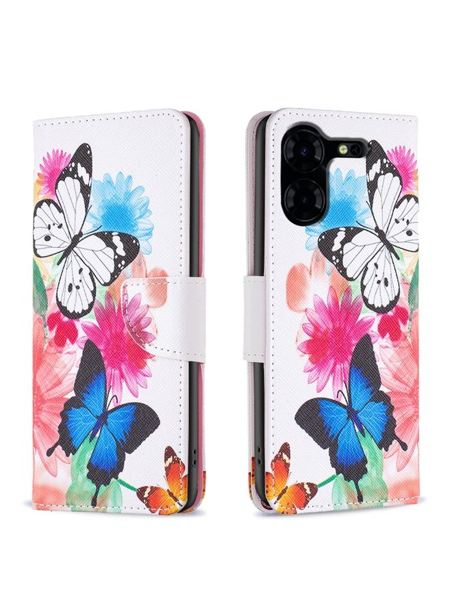 HuHa Case Cover For For Tecno Pova 5 Pro 5G Colored Drawing Pattern Leather Phone Case(Butterflies) 