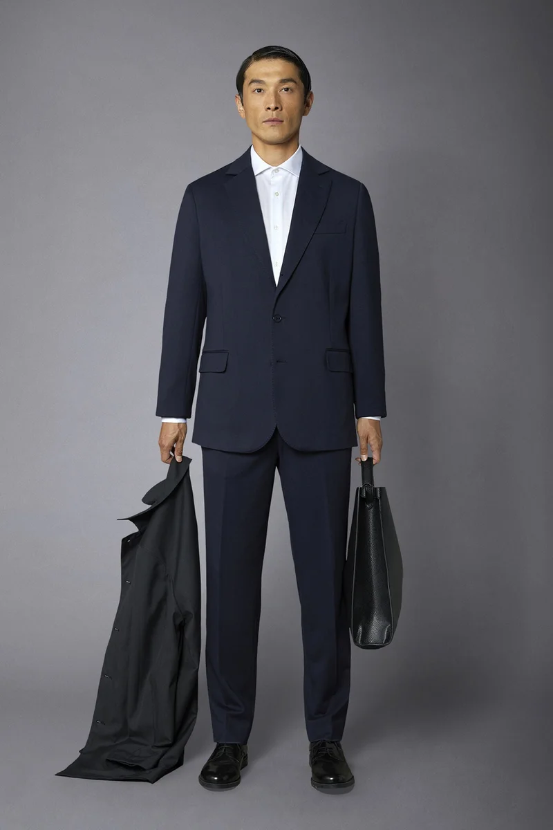 Men's single-breasted jacket in jersey regular fit - DK Blue