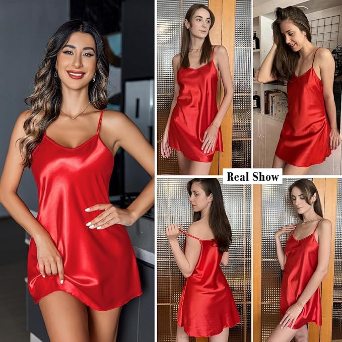 YUKATA Honeymoon Night Dresses for Women – Lightweight Satin Sleepwear & Hot Bridal Nightwear (Red, Free Size) - Image 4