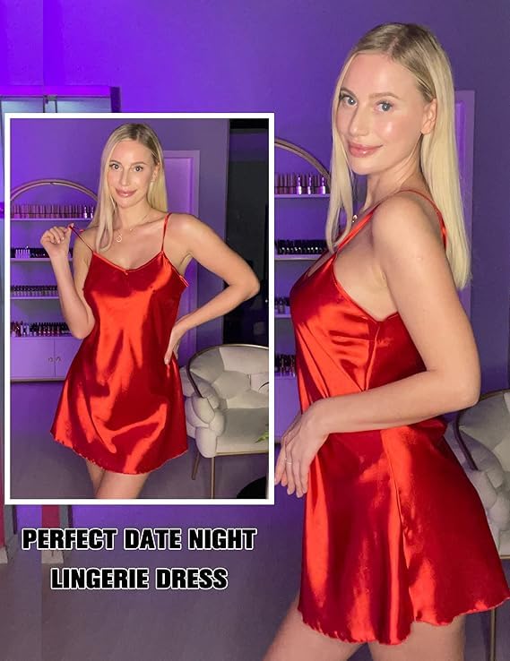 YUKATA Honeymoon Night Dresses for Women – Lightweight Satin Sleepwear & Hot Bridal Nightwear (Red, Free Size) - Image 5