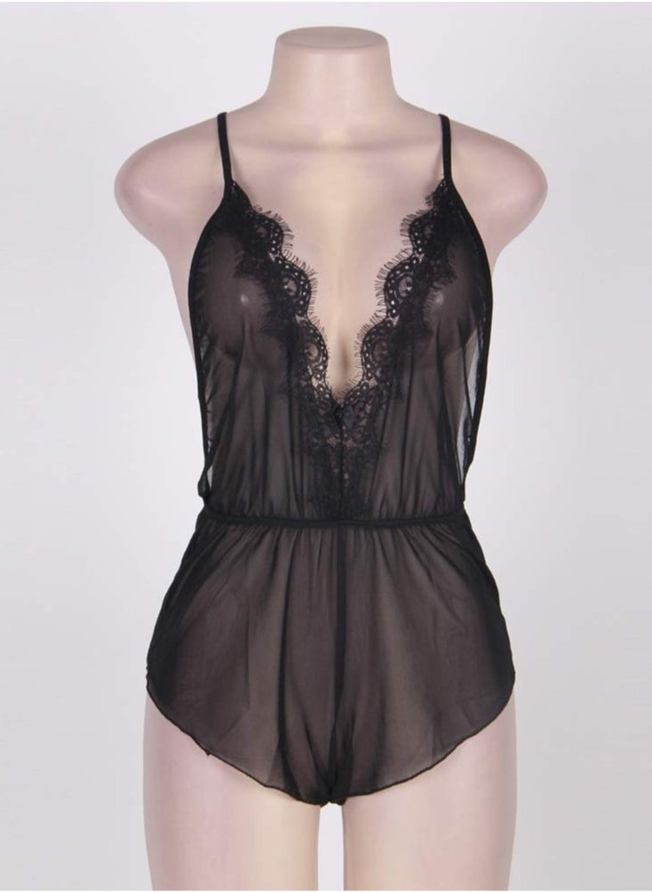Hanady - Elegant Women's Lingerie Lace  Material - Black Babydoll - Image 1