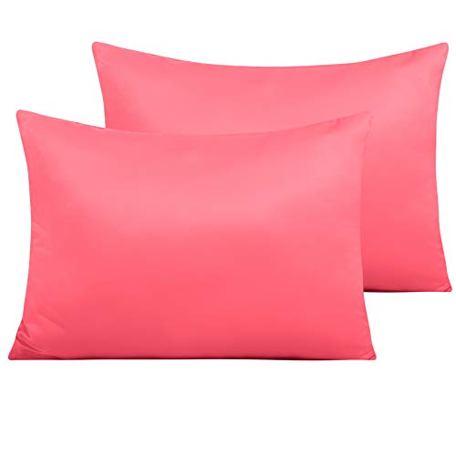 NTBAY Zippered Satin Pillow Cases for Hair and Skin Luxury Standard Hidden Zipper Pillowcases Set of 2 20x26 Inches Coral Pink - Image 1