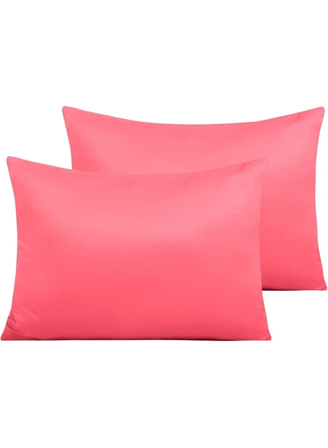 NTBAY Zippered Satin Pillow Cases for Hair and Skin Luxury Standard Hidden Zipper Pillowcases Set of 2 20x26 Inches Coral Pink - Image 2
