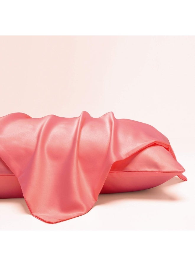 NTBAY Zippered Satin Pillow Cases for Hair and Skin Luxury Standard Hidden Zipper Pillowcases Set of 2 20x26 Inches Coral Pink - Image 3