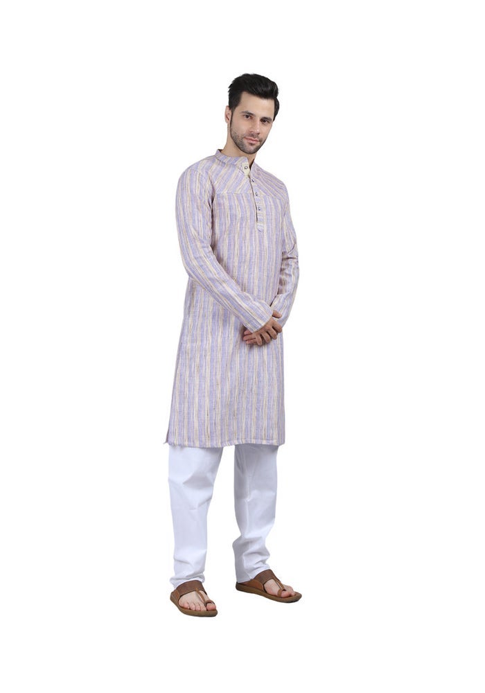 ARCHATTIRE Men’s Lilac Striped Cotton Kurta for Men - Image 5