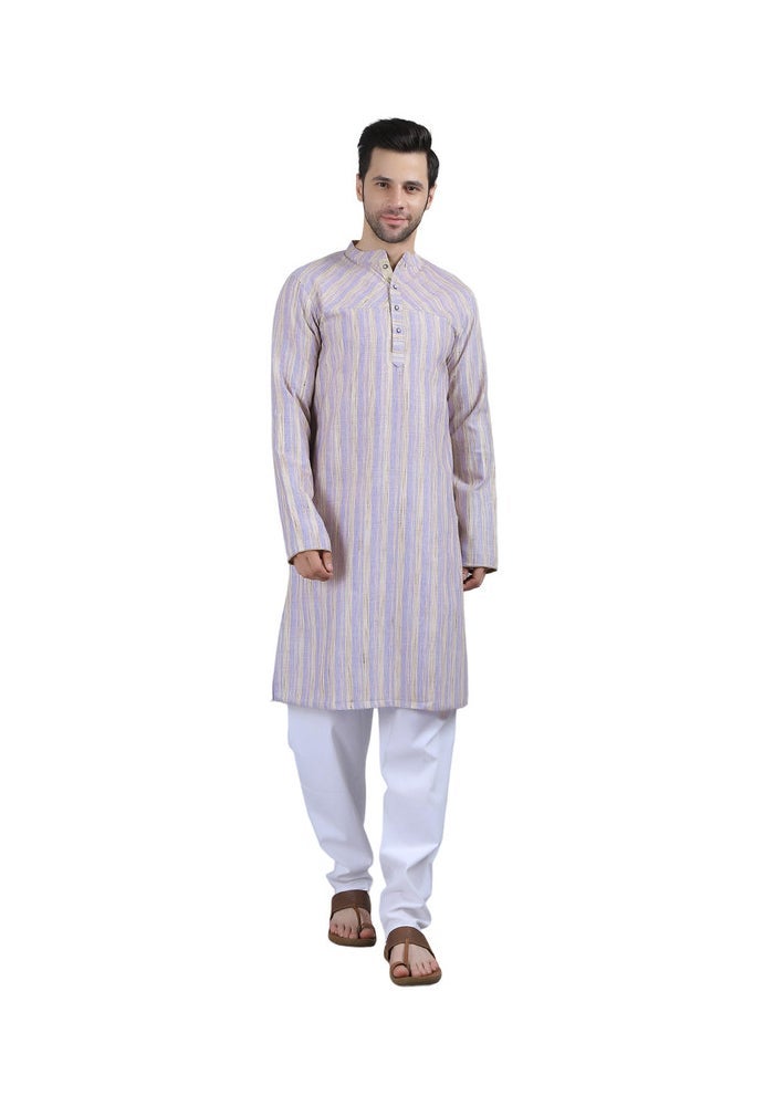 ARCHATTIRE Men’s Lilac Striped Cotton Kurta for Men - Image 1