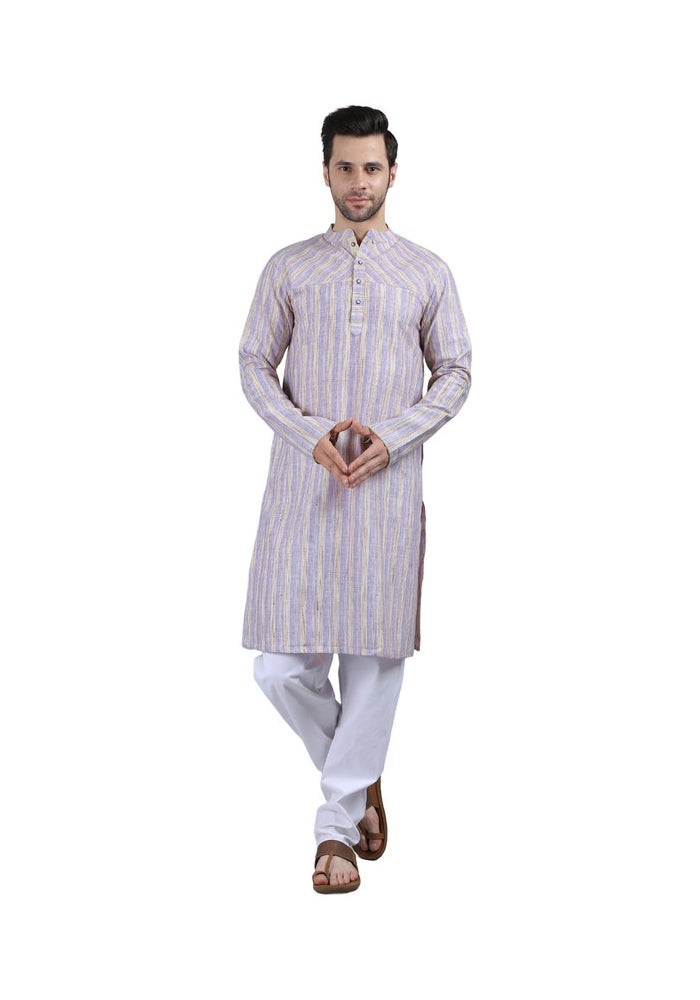 ARCHATTIRE Men’s Lilac Striped Cotton Kurta for Men - Image 2