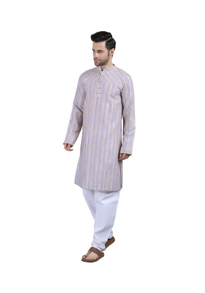 ARCHATTIRE Men’s Lilac Striped Cotton Kurta for Men - Image 4
