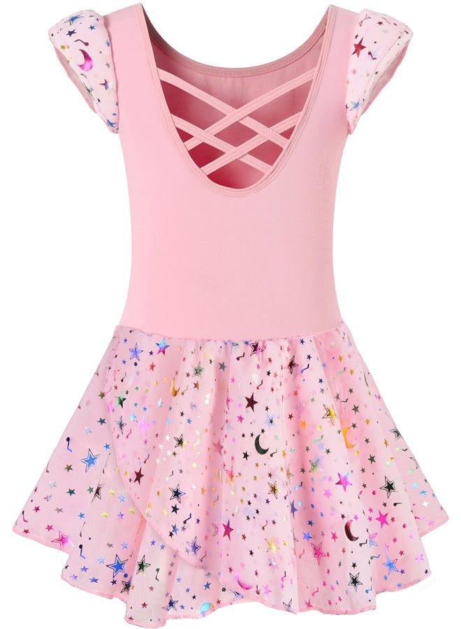 DANSHOW Ballet Leotards for Girls Dance Skirted Leotard Kids Ballet Tutu Dress Toddler Shiny Ruffle Sleeve Dancewear(40431-08-M) - Image 1