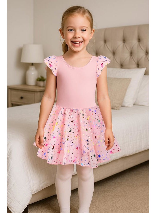 DANSHOW Ballet Leotards for Girls Dance Skirted Leotard Kids Ballet Tutu Dress Toddler Shiny Ruffle Sleeve Dancewear(40431-08-M) - Image 3