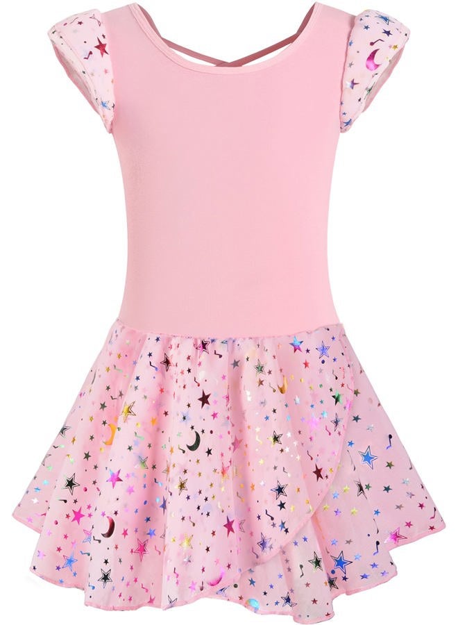 DANSHOW Ballet Leotards for Girls Dance Skirted Leotard Kids Ballet Tutu Dress Toddler Shiny Ruffle Sleeve Dancewear(40431-08-M) - Image 2