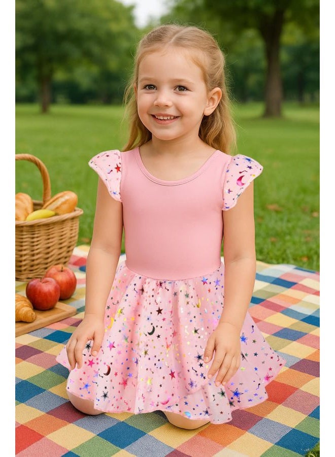 DANSHOW Ballet Leotards for Girls Dance Skirted Leotard Kids Ballet Tutu Dress Toddler Shiny Ruffle Sleeve Dancewear(40431-08-M) - Image 5