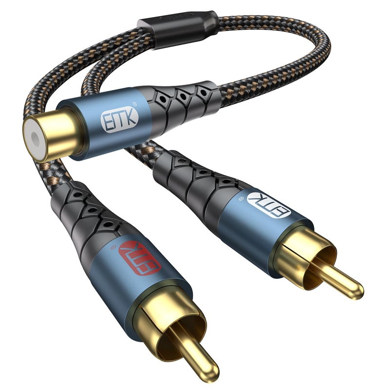 EMK RCA Splitter 2 Male to Female Extension Cable Dual Shielding Gold Plated Nylon Braided RCA Splitter 1 Female to 2 Male Cord Adapter 1ft/30CM - Image 1