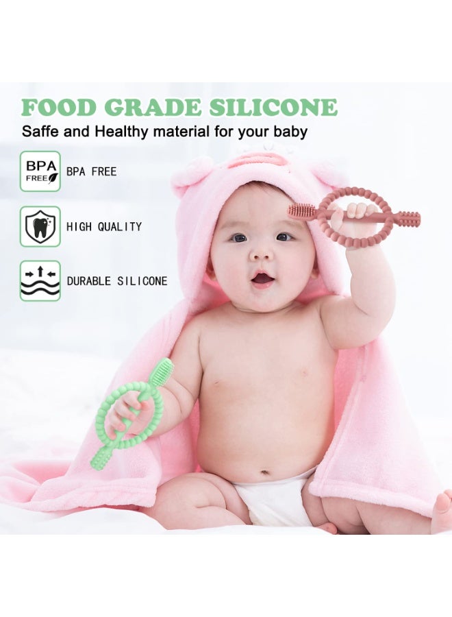 general Baby Teething Toys with Easy-Hold Handle, Silicone Infant Toothbrush, Textured On Both Sides Helps Massage, Soothe Sore Gums, Teething Toys for Babies 0-6 Months, 6-12 Months Bright Green & Caramel - Image 3