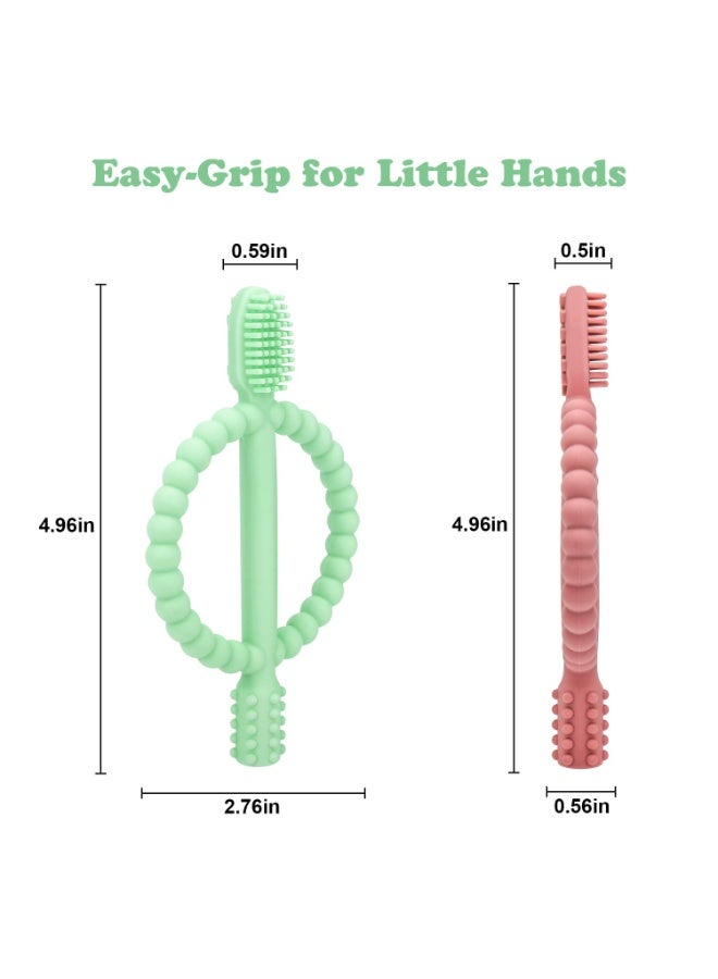 general Baby Teething Toys with Easy-Hold Handle, Silicone Infant Toothbrush, Textured On Both Sides Helps Massage, Soothe Sore Gums, Teething Toys for Babies 0-6 Months, 6-12 Months Bright Green & Caramel - Image 5