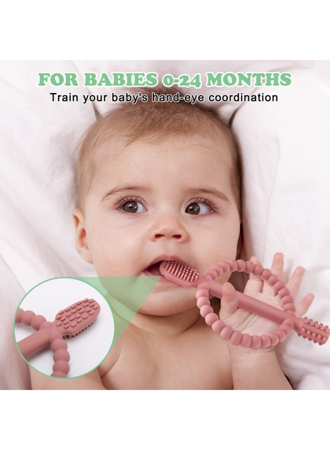 general Baby Teething Toys with Easy-Hold Handle, Silicone Infant Toothbrush, Textured On Both Sides Helps Massage, Soothe Sore Gums, Teething Toys for Babies 0-6 Months, 6-12 Months Bright Green & Caramel - Image 2