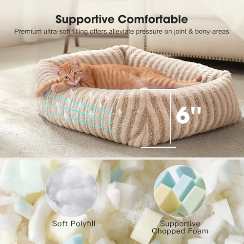 MIXJOY Dog Beds for Small Dogs Cats Washable Dog Bed with Removable Cover Soft Calming Cat Bed for Indoor Cats Rectangle Pet Sofa Bed for Puppy Kitty AntiSlip Bottom20x19x6 Beige - Image 3