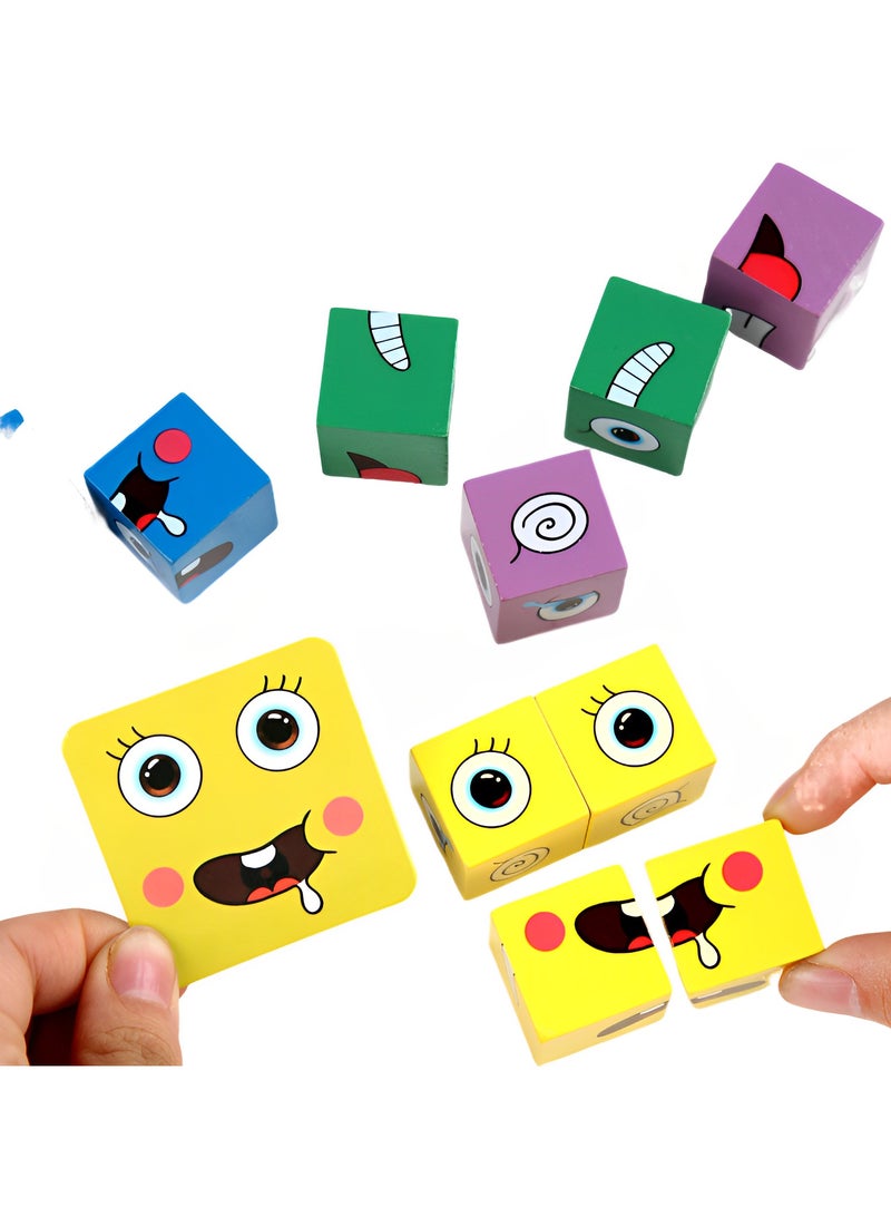 Wooden Cube Puzzle, Face Change Rubiks Cube,  3D Puzzle Face-Changing Magic Cube, Faces Expression Wooden Cube Puzzle  - Image 3