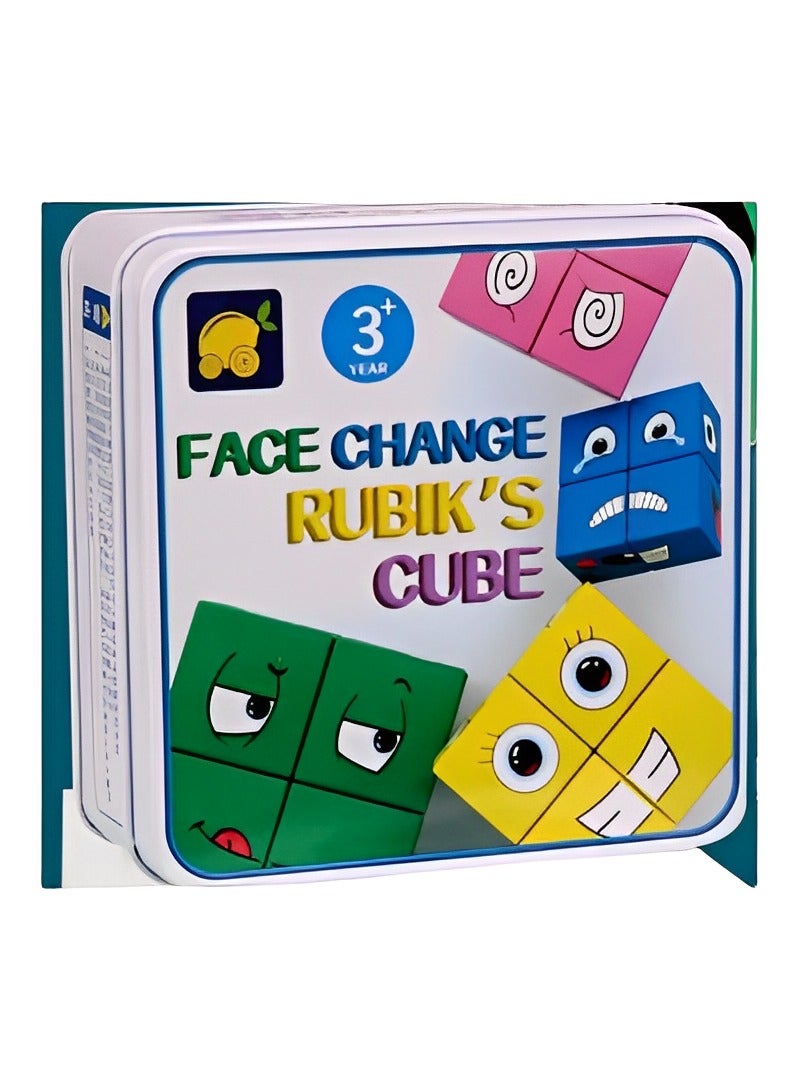 Wooden Cube Puzzle, Face Change Rubiks Cube,  3D Puzzle Face-Changing Magic Cube, Faces Expression Wooden Cube Puzzle  - Image 1