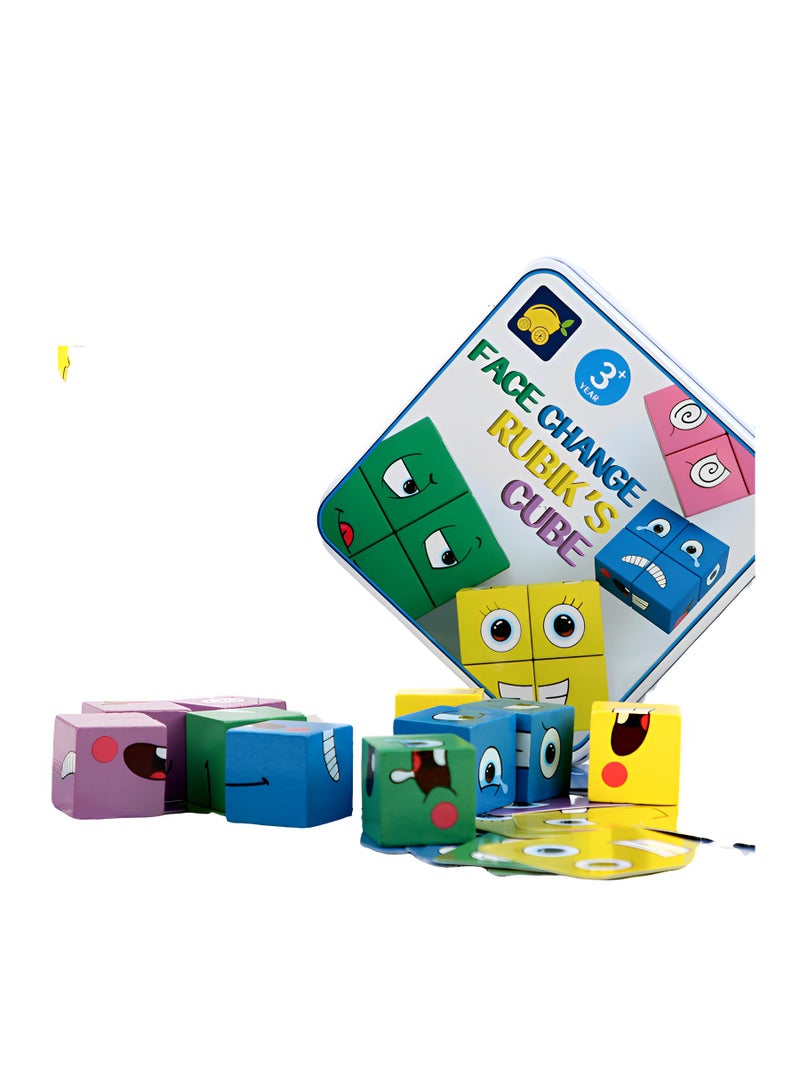Wooden Cube Puzzle, Face Change Rubiks Cube,  3D Puzzle Face-Changing Magic Cube, Faces Expression Wooden Cube Puzzle  - Image 5