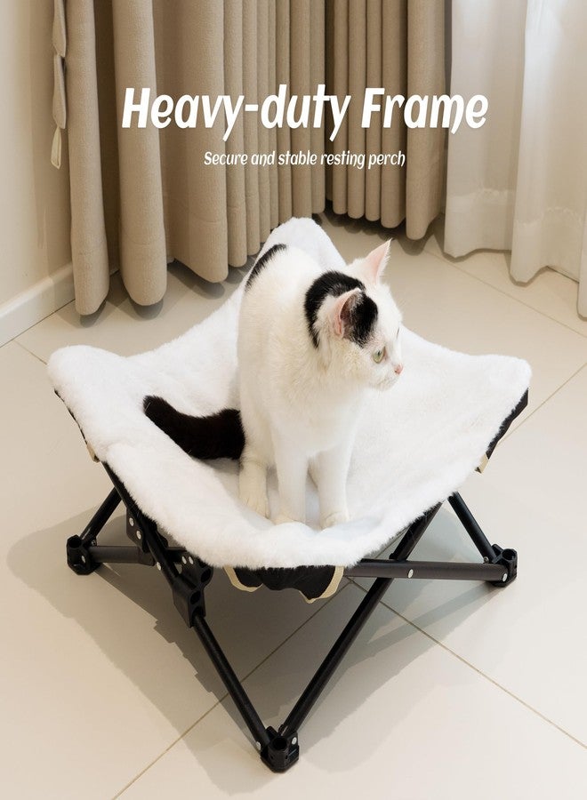 PETKARAY Foldable Cat Hammock Bed, Elevated Fluffy Kitty Lounge Furniture with Metal Frame, Raised Cat Hammock Chair for Indoor Cats - Image 4